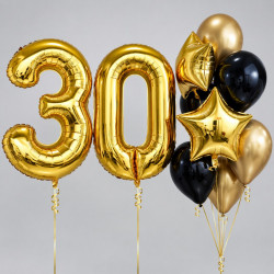 Шары-цифры «30» со звёздами